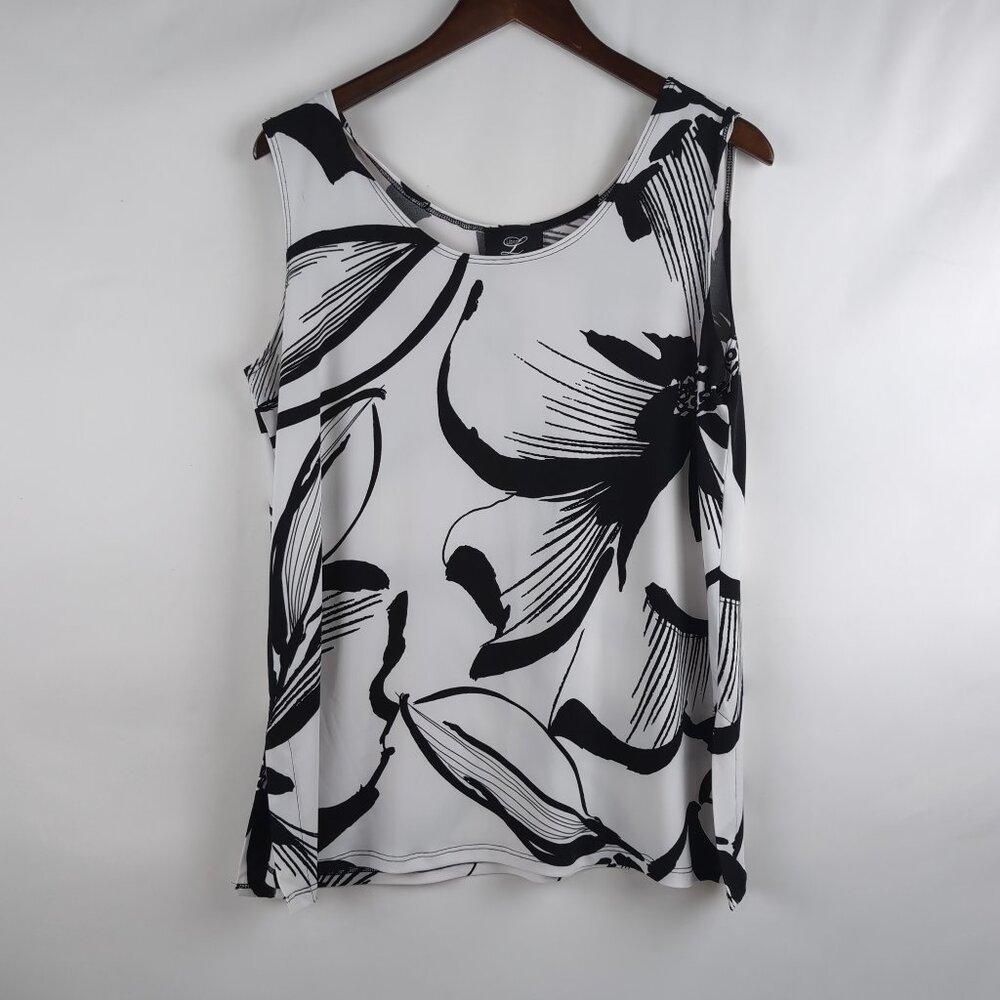 Libra Women's White/Black Sleeveless Tank Top/Blouse Abstract Stretch, Size L